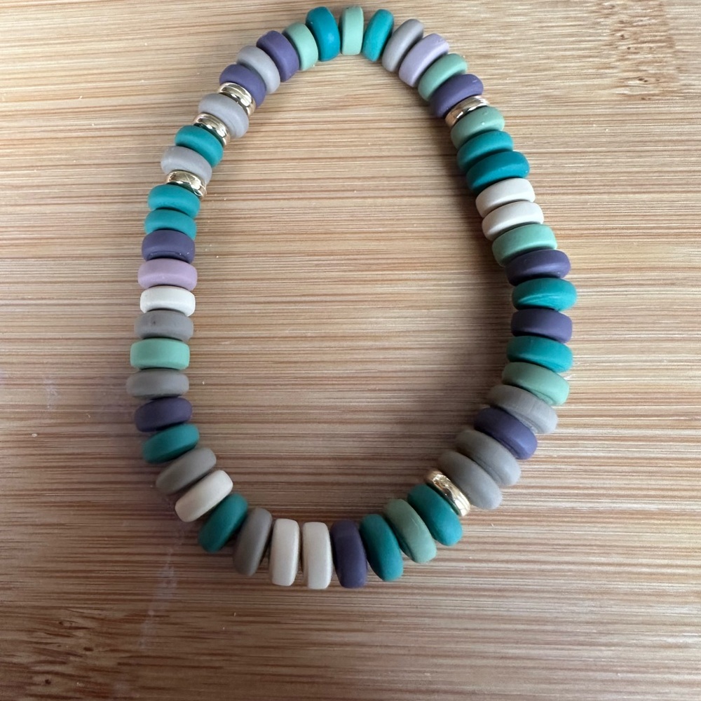 Handmade Polymer Clay Stretch Bead Bracelet Camo 7 inches